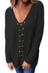 Sexy Black Sexy V Neck Lace up Front Sweater